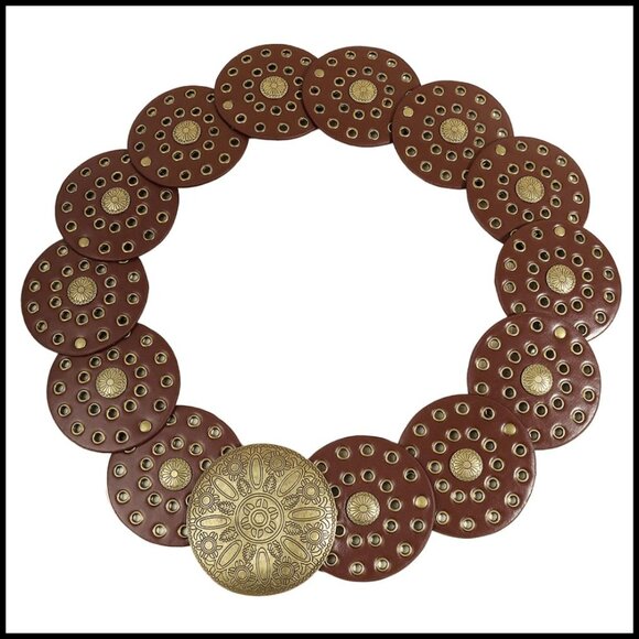 Accessories - Western Disc Belt Boho Chunky Concho PU Leather Wide Belt for Dresses Jeans